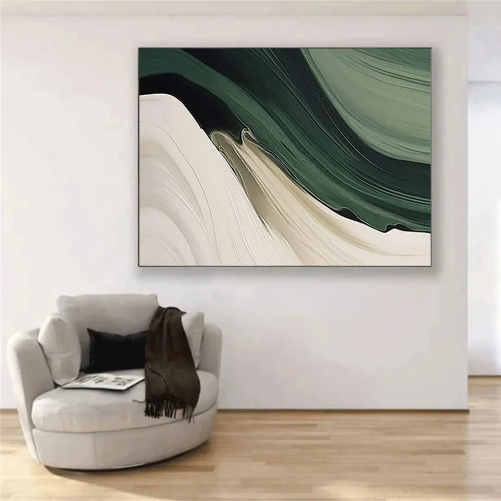 RicherArt | Green Abstract Canvas Print with Hand-Painted Design | Unique Wall Decor for Artistic Ambiance