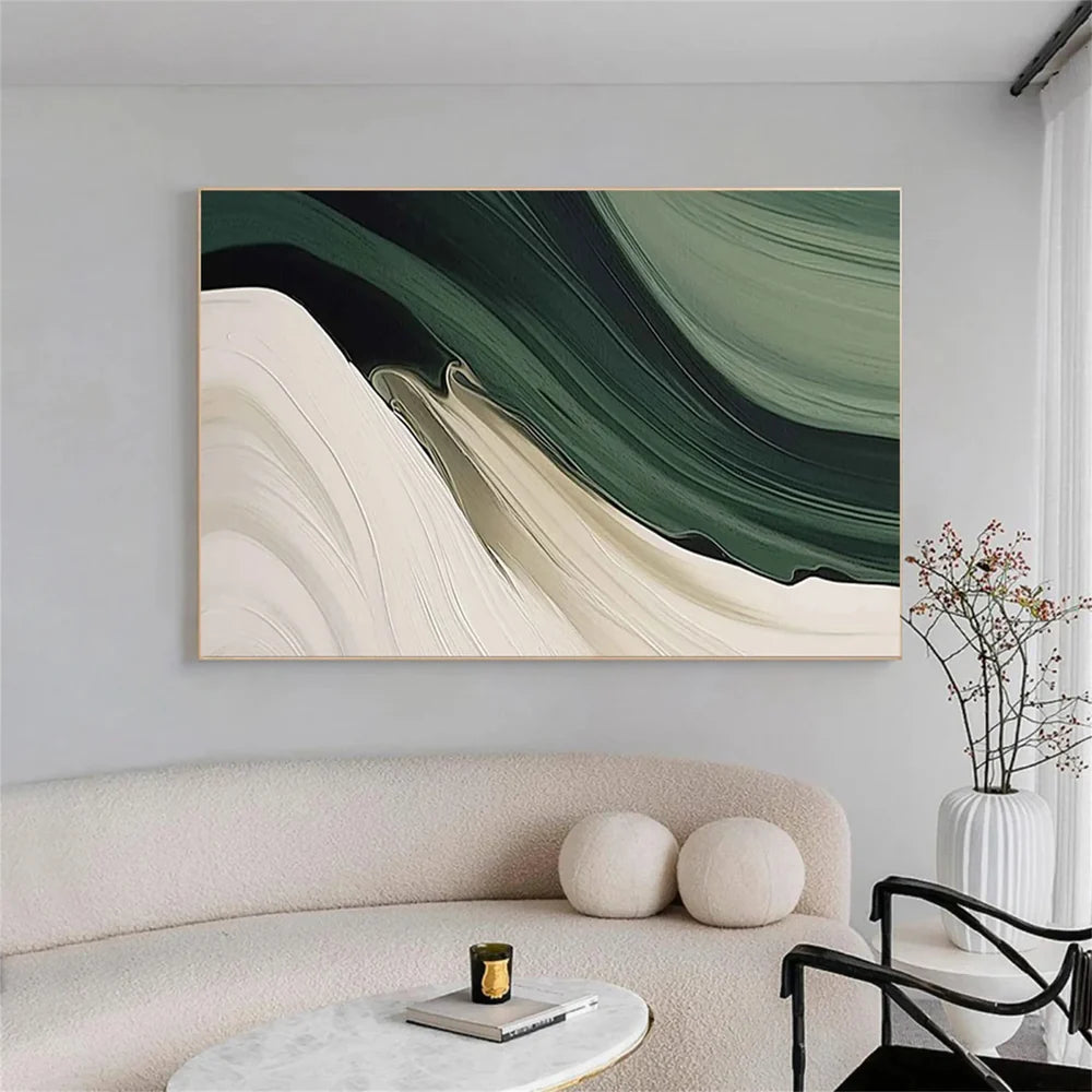 RicherArt | Green Abstract Canvas Print with Hand-Painted Design | Unique Wall Decor for Artistic Ambiance