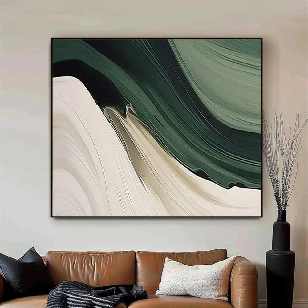 RicherArt | Green Abstract Canvas Print with Hand-Painted Design | Unique Wall Decor for Artistic Ambiance