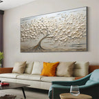 RicherArt | Textured Flower Canvas Art with Hand-Painted Design | Unique Wall Decor for Elegant Ambiance