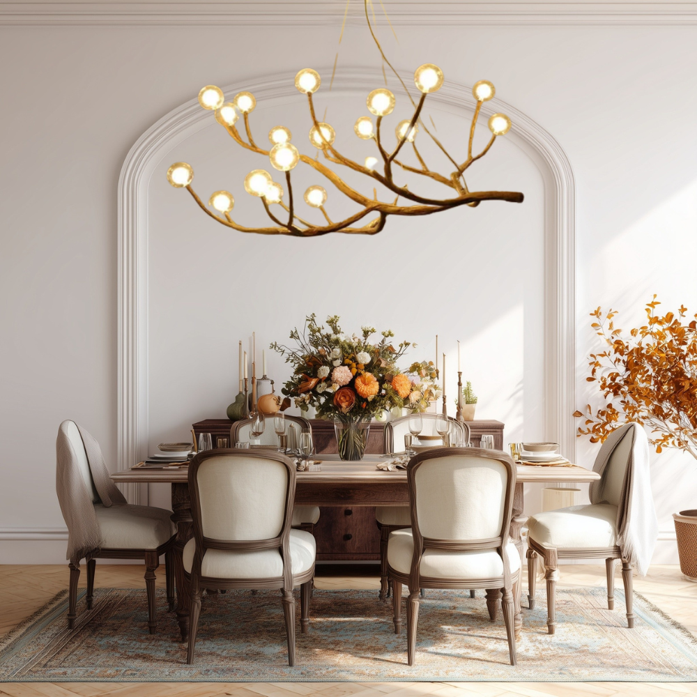 Rustic Elegance | Bubble Chandelier Light with Glass Accents | Warm Ambiance for Dining Rooms and Cozy Spaces