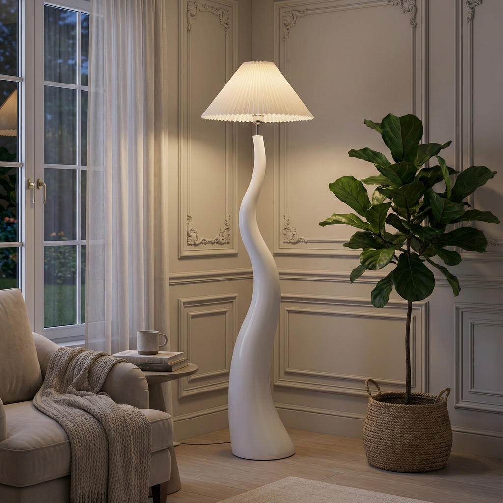 Sia | Organic Resin Table Lamp with Soft Fabric Shade | Elegant Lighting for Calming Spaces