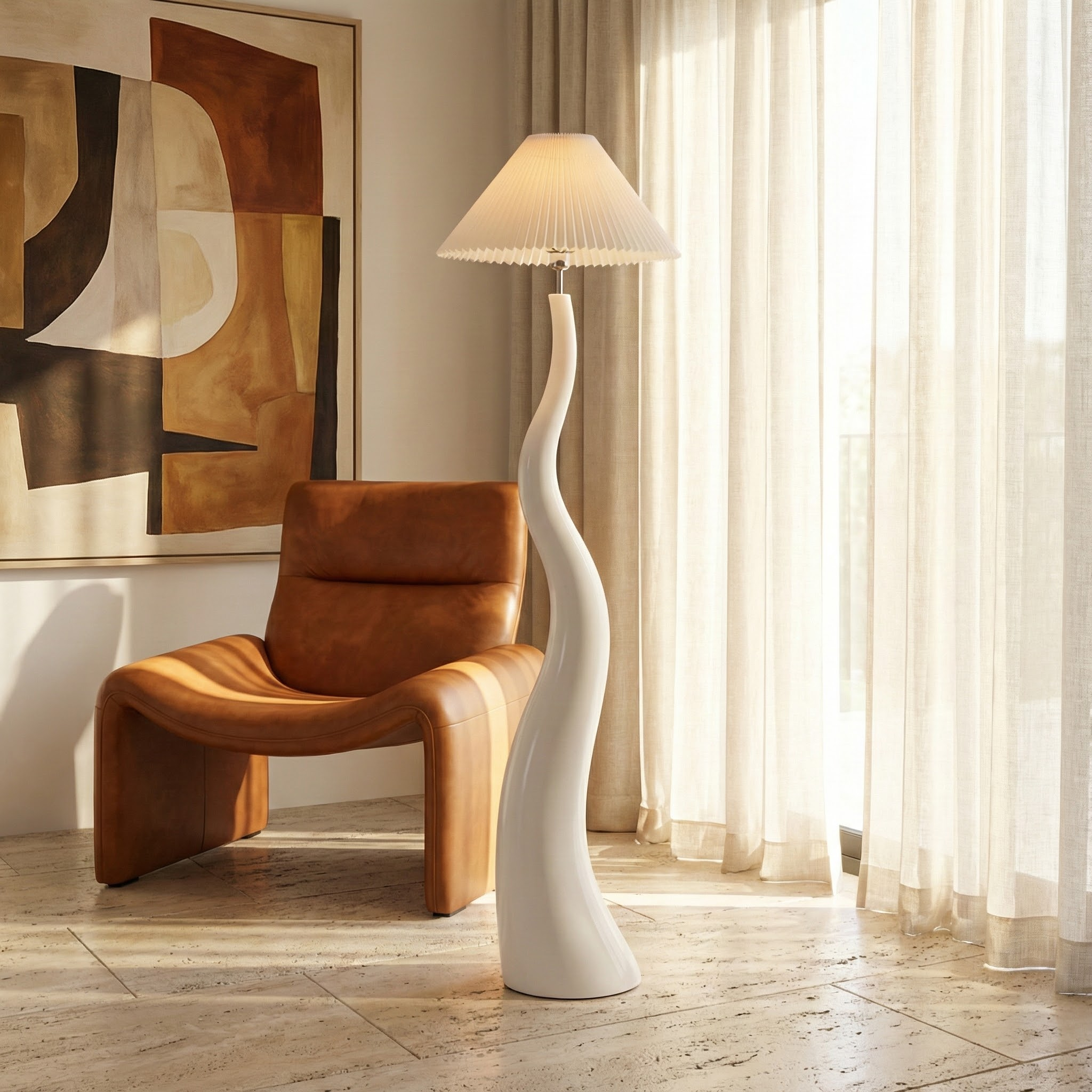 Sia | Organic Resin Table Lamp with Soft Fabric Shade | Elegant Lighting for Calming Spaces