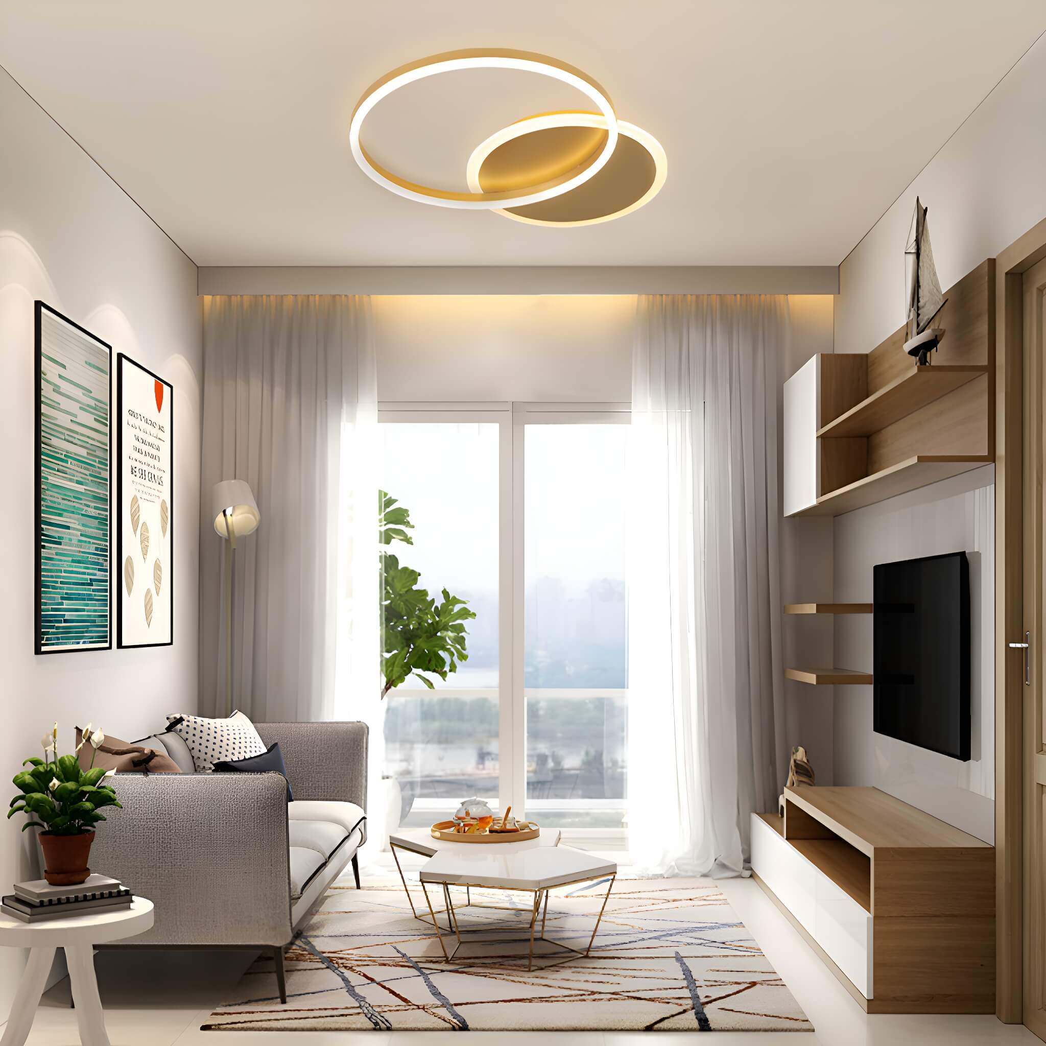 Sleek Lighting | Flush Mount Ceiling Light with Dual Aluminum Rings | Modern Design for Living Rooms and Dining Areas
