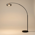 Tava Collection | Modern Black Arc Floor Lamp with Glass Shade | Stylish Ambient Lighting for Living Rooms