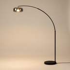 Tava Collection | Modern Black Arc Floor Lamp with Glass Shade | Stylish Ambient Lighting for Living Rooms