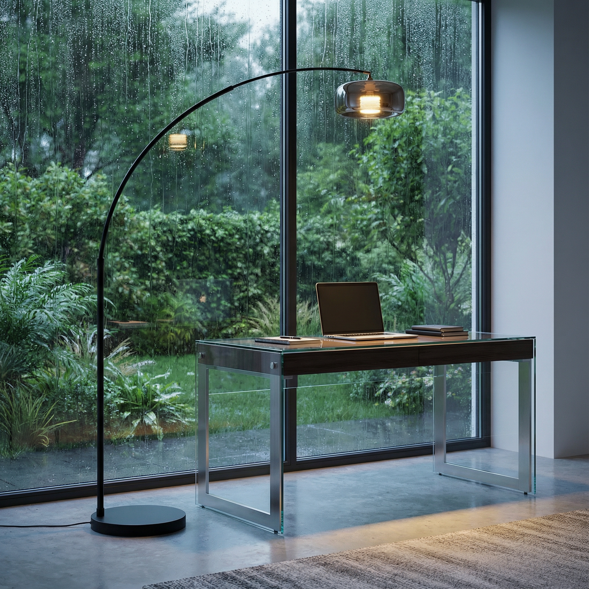Tava Collection | Modern Black Arc Floor Lamp with Glass Shade | Stylish Ambient Lighting for Living Rooms
