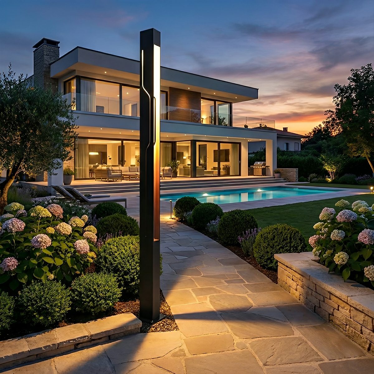 Tiixo | Modern LED Outdoor Pole Light with Warm Illumination | Sleek Design for Pathways and Patios