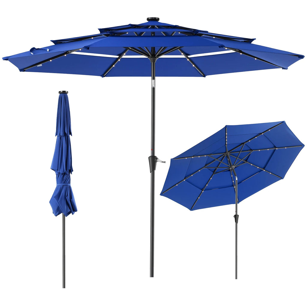 Versatile 10FT Outdoor Umbrella with Solar LED Lights | Durable Shade for Evening Gatherings