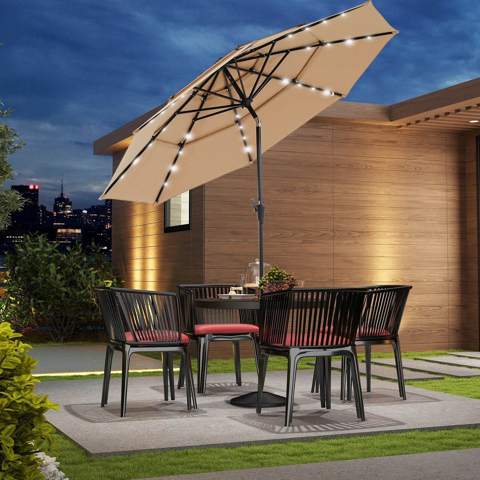 Versatile 10FT Outdoor Umbrella with Solar LED Lights | Durable Shade for Evening Gatherings