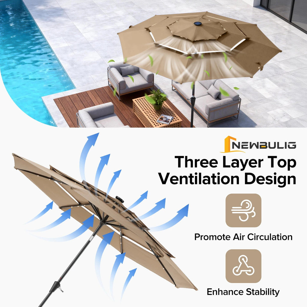 Versatile 10FT Outdoor Umbrella with Solar LED Lights | Durable Shade for Evening Gatherings