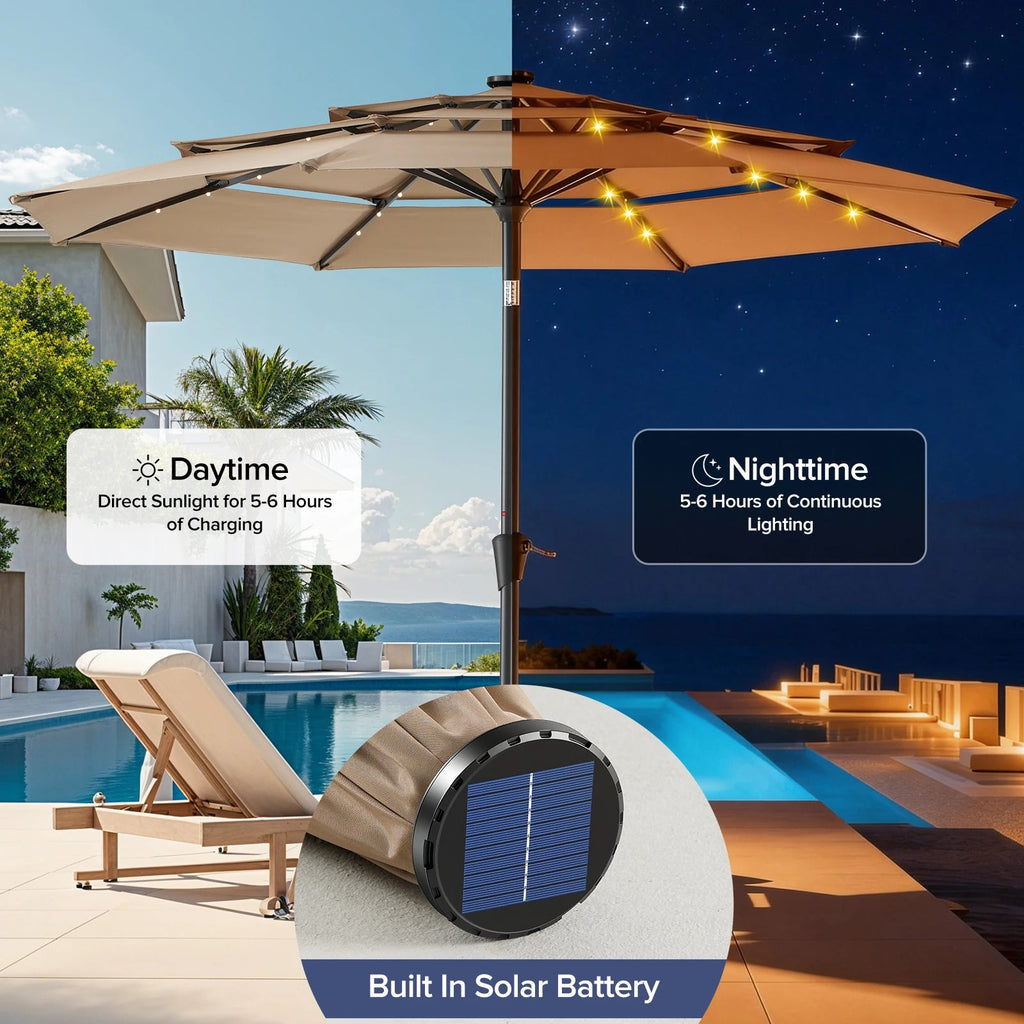 Versatile 10FT Outdoor Umbrella with Solar LED Lights | Durable Shade for Evening Gatherings