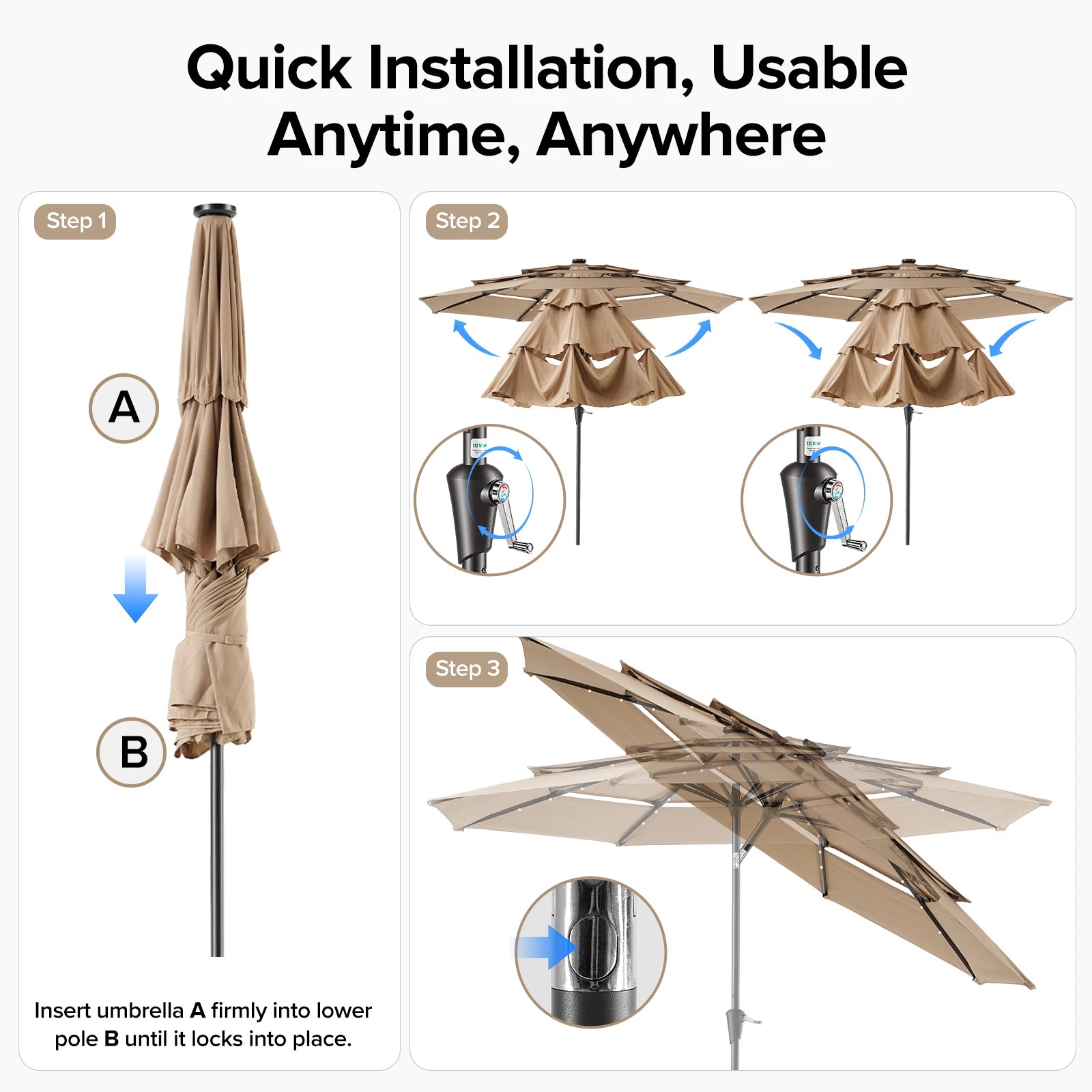 Versatile 10FT Outdoor Umbrella with Solar LED Lights | Durable Shade for Evening Gatherings