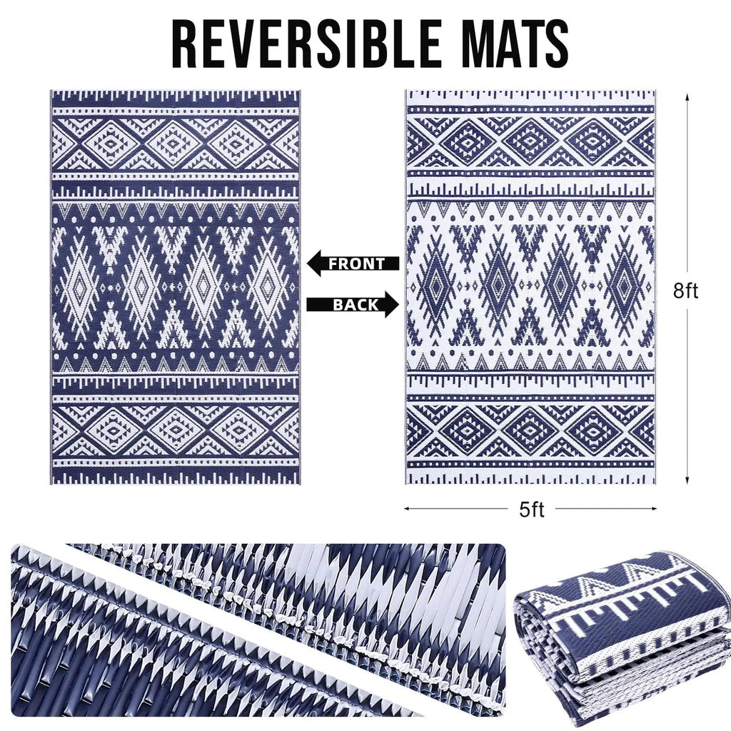 Versatile Outdoor Rug | Waterproof Reversible Mat with Geometric Design | Lightweight for Easy Indoor-Outdoor Use