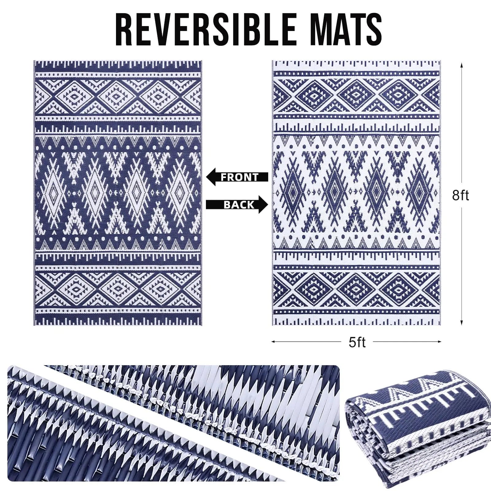 Versatile Outdoor Rug | Waterproof Reversible Mat with Geometric Design | Lightweight for Easy Indoor-Outdoor Use
