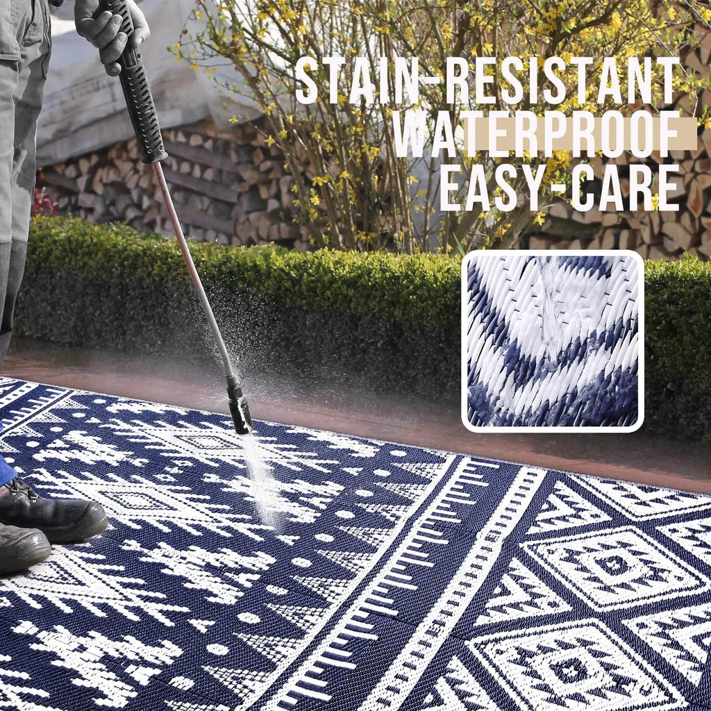Versatile Outdoor Rug | Waterproof Reversible Mat with Geometric Design | Lightweight for Easy Indoor-Outdoor Use