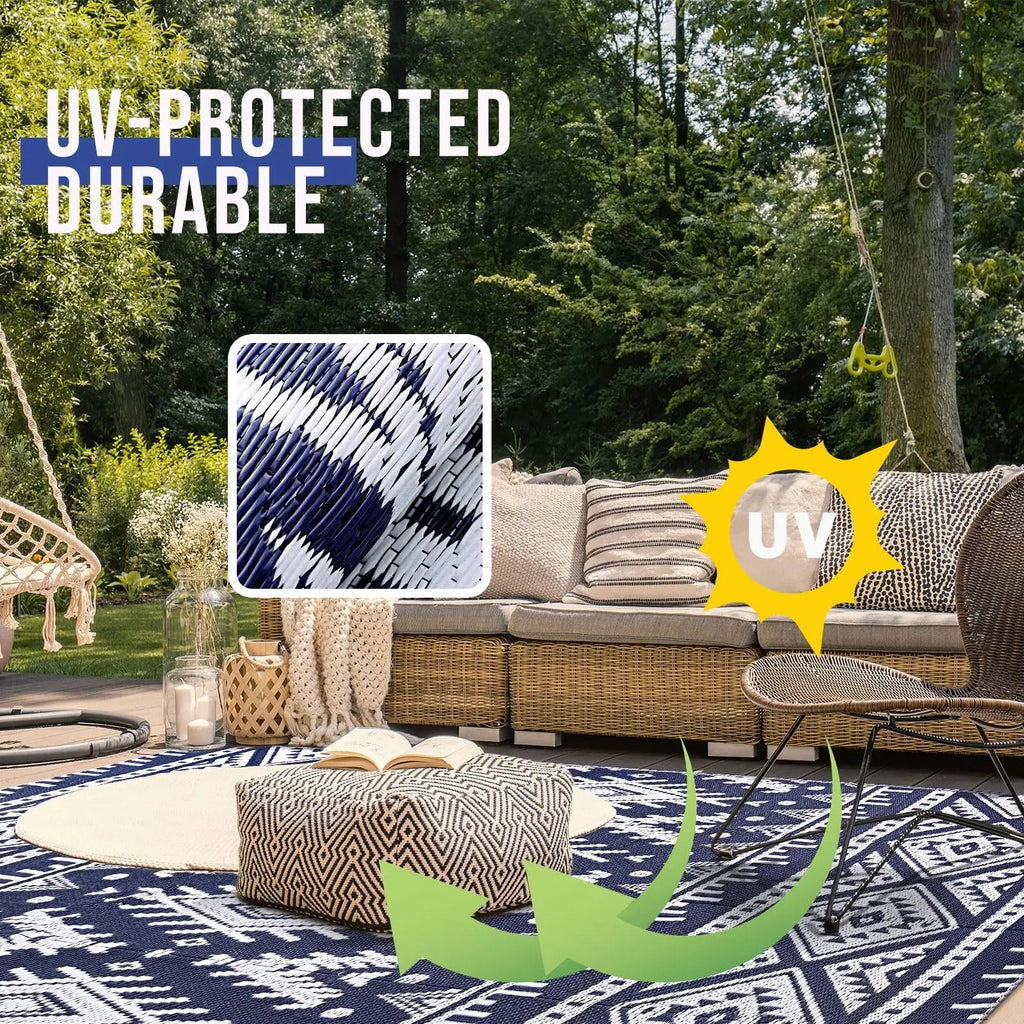 Versatile Outdoor Rug | Waterproof Reversible Mat with Geometric Design | Lightweight for Easy Indoor-Outdoor Use