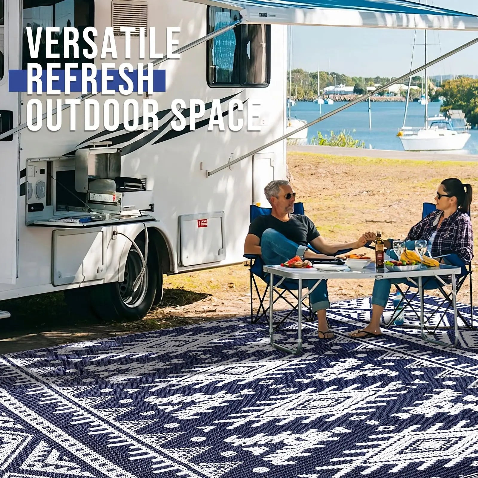Versatile Outdoor Rug | Waterproof Reversible Mat with Geometric Design | Lightweight for Easy Indoor-Outdoor Use