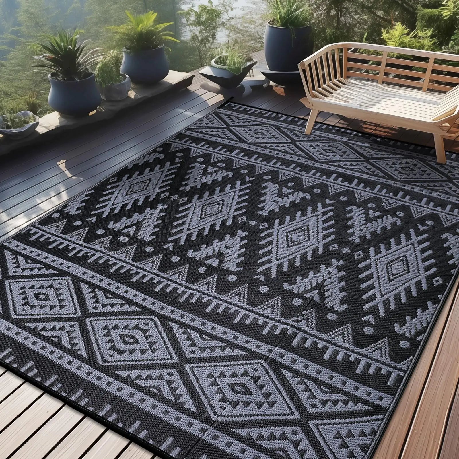 Versatile Outdoor Rug | Waterproof Reversible Mat with Geometric Design | Lightweight for Easy Indoor-Outdoor Use