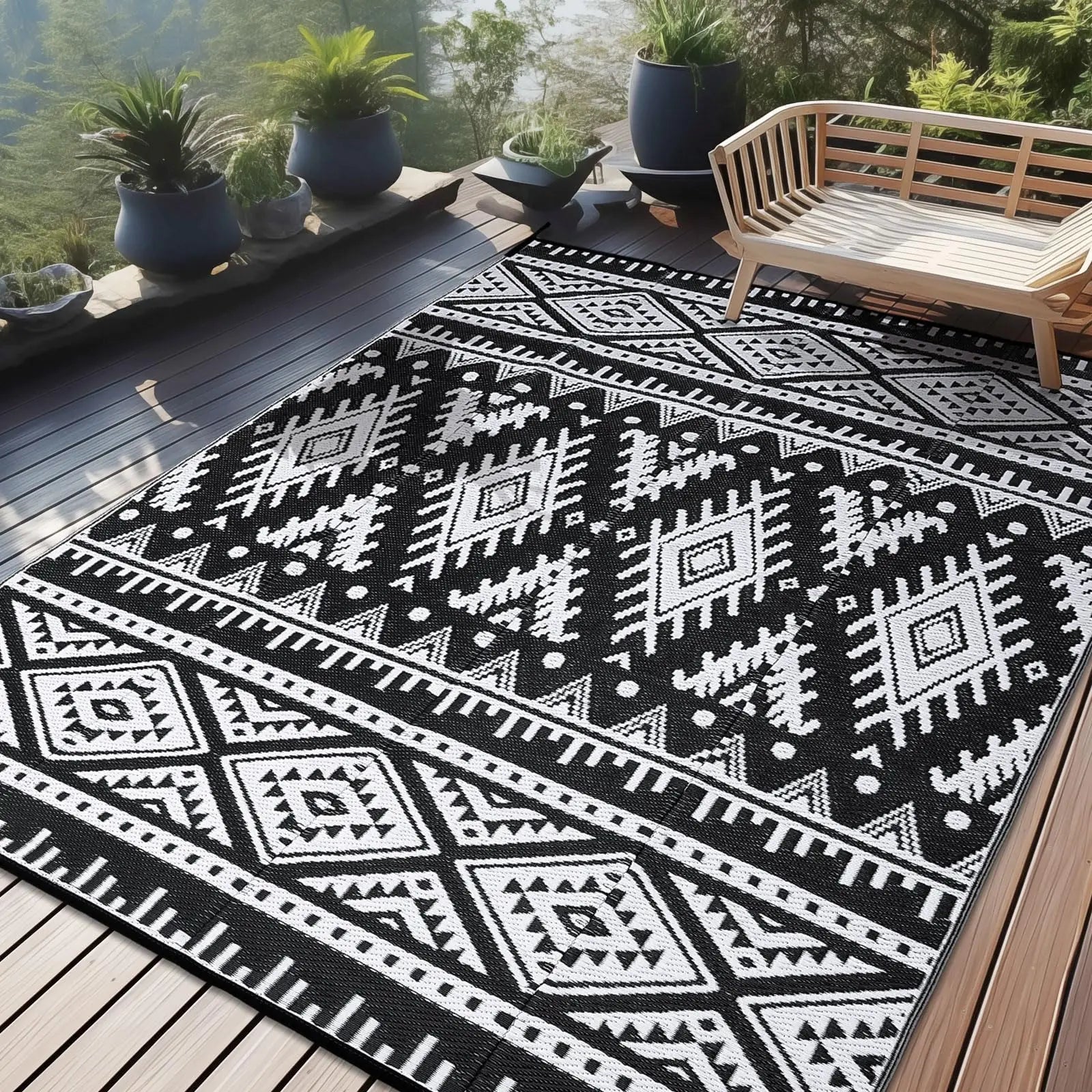 Versatile Outdoor Rug | Waterproof Reversible Mat with Geometric Design | Lightweight for Easy Indoor-Outdoor Use