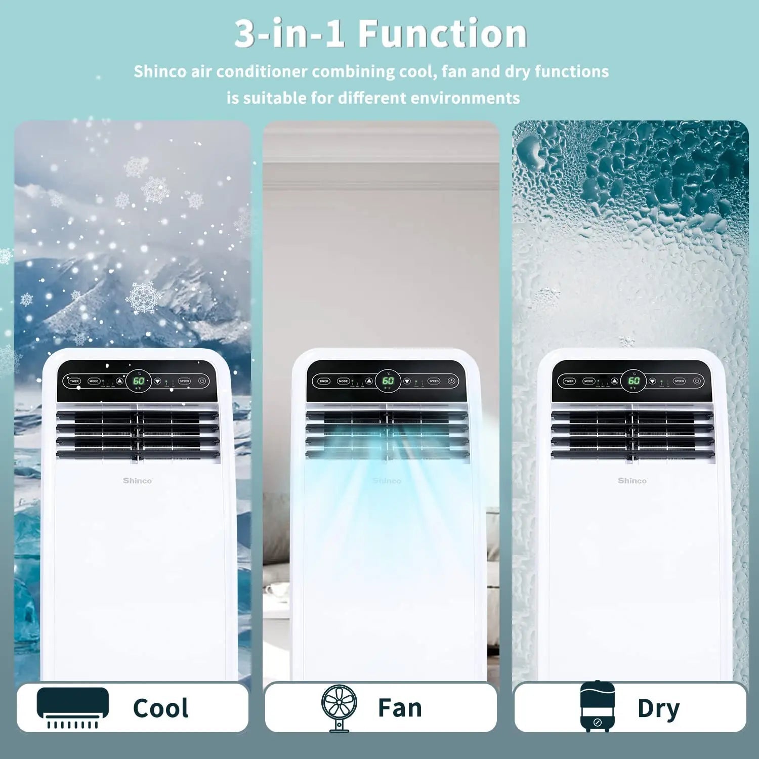 Versatile Portable AC Unit | 8,000 BTU Cooling & Dehumidifier for Year-Round Comfort
