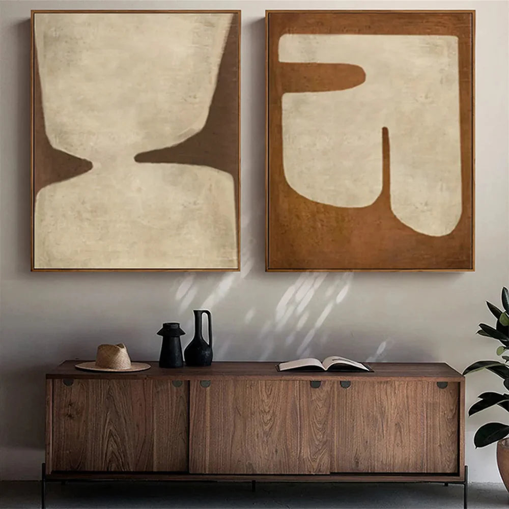 Wabi Sabi | Abstract Canvas Prints Set of 2 with Hand-Painted Design | Unique Wall Art for Home Decor