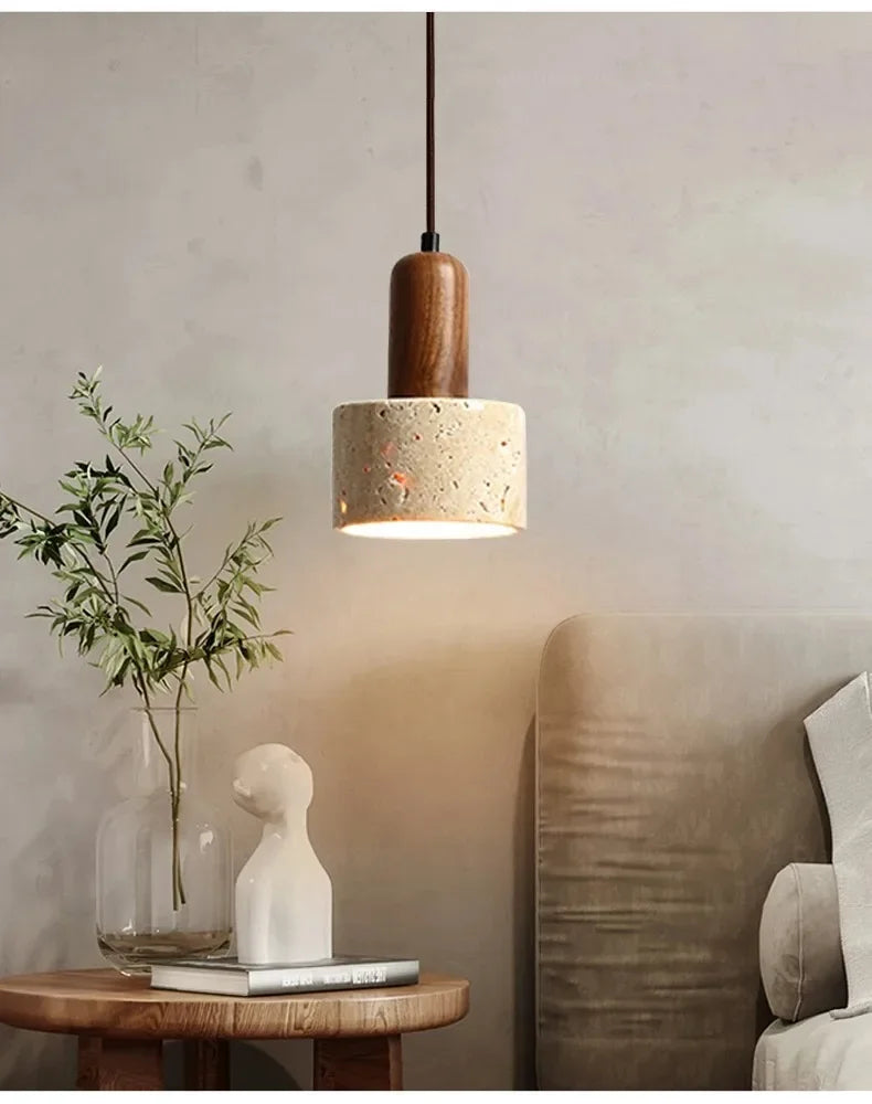 Wabi Sabi | Pendant Light with Natural Yellow Marble & Adjustable Height | Minimalist Pendant Lighting for Kitchen Island and Dining Spaces