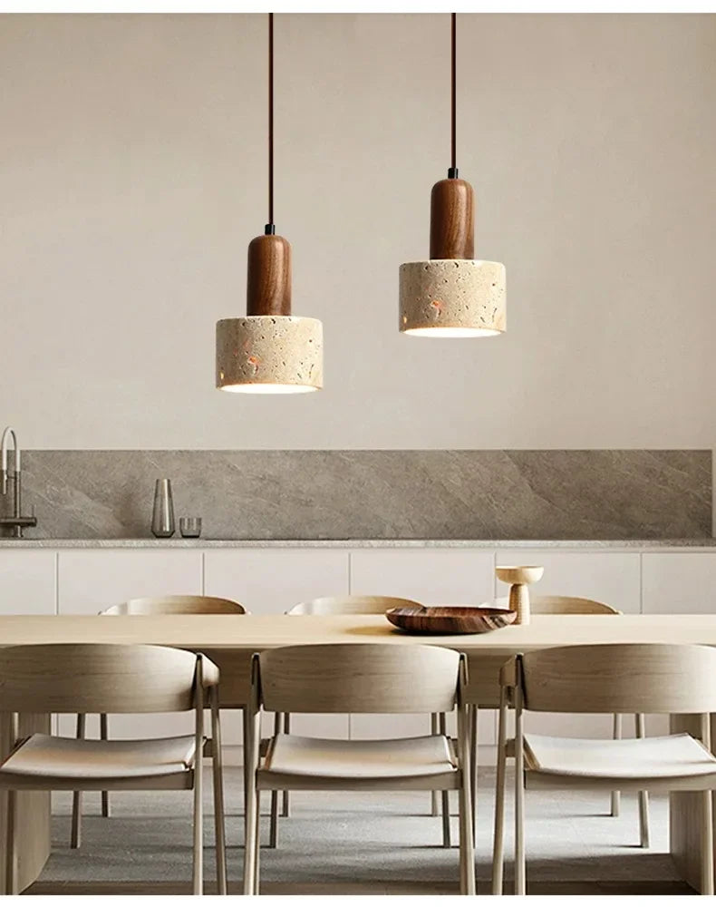 Wabi Sabi | Pendant Light with Natural Yellow Marble & Adjustable Height | Minimalist Pendant Lighting for Kitchen Island and Dining Spaces